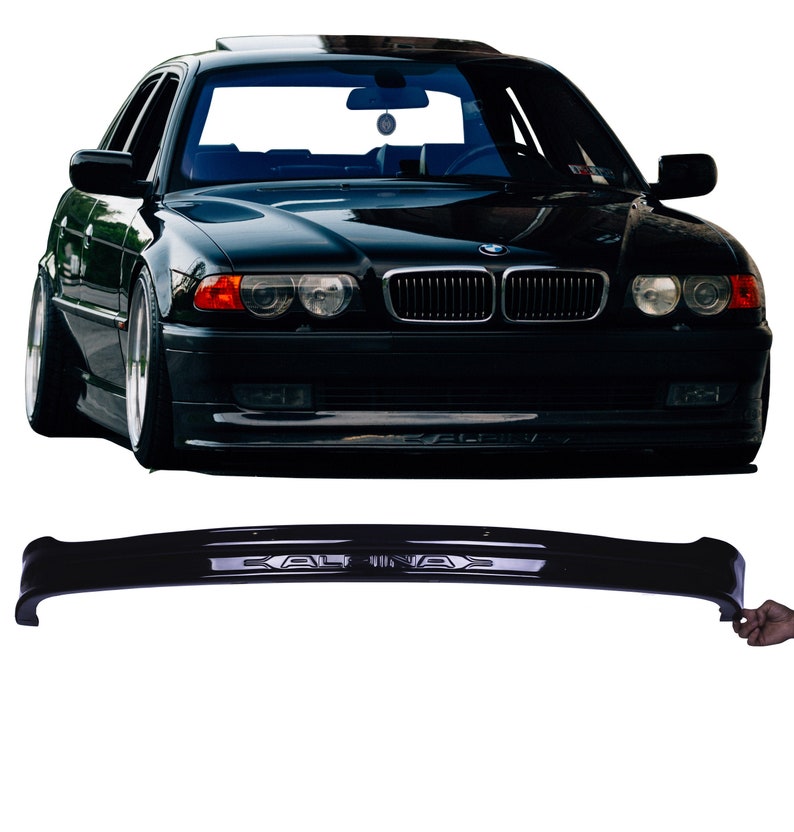 May include: Black front bumper lip spoiler for a BMW 7 Series E38. The spoiler is made of high-quality, durable material and features a sleek, sporty design. It is designed to enhance the car's aerodynamics and give it a more aggressive look.