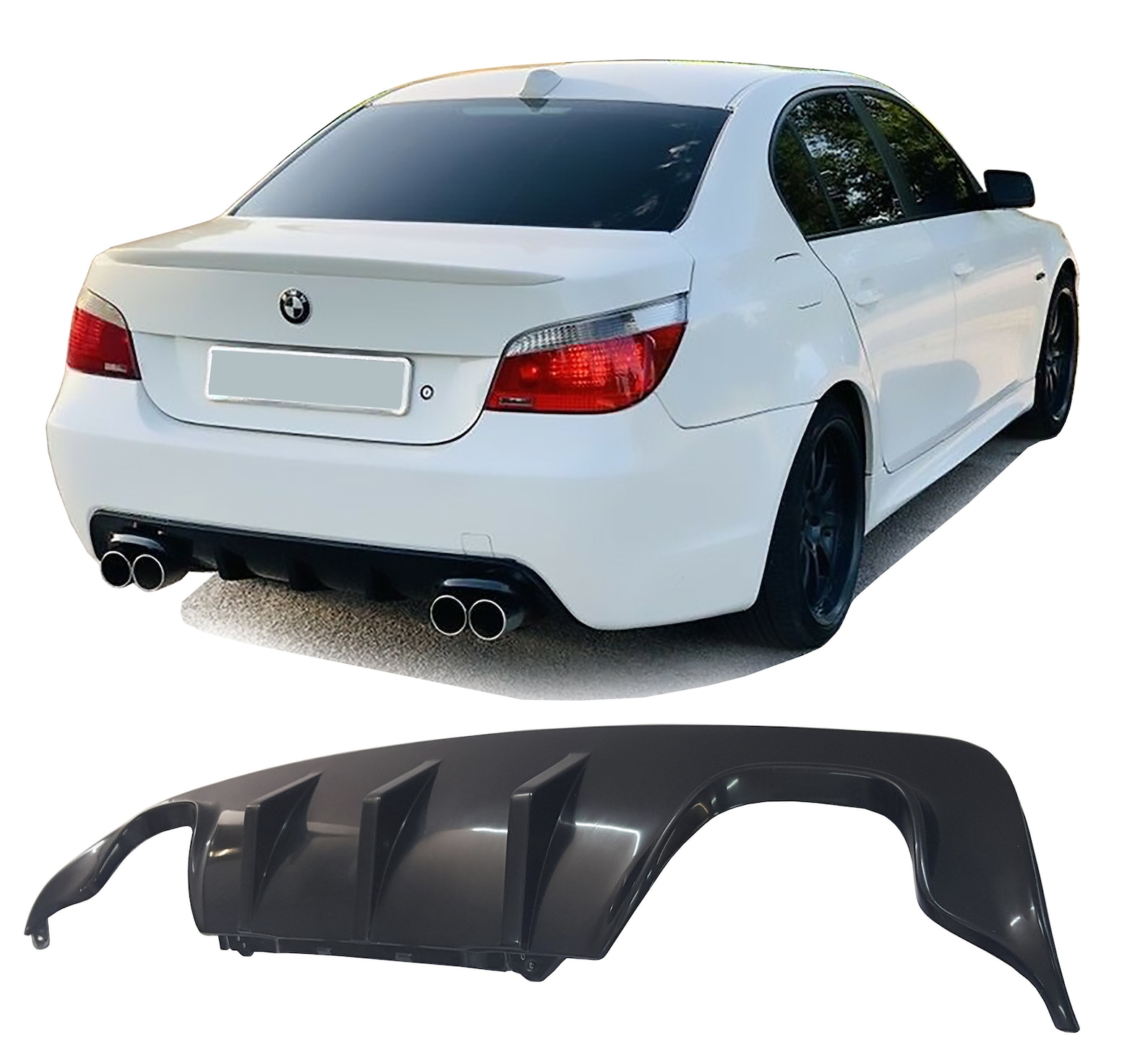 BMW E60 M PACK or M Tech Rear Bumper Diffuser Splitter Lip Two Whips ...