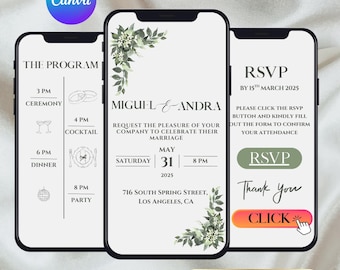 Salbei-grüne Blumen Hochzeit Website Template: Trackbare Antwortkarten (Digital)