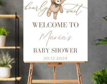 Brown Bear Baby Shower Welcome Sign: Modern Gender Reveal (Digital)