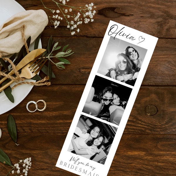 Will you be my Bridesmaid/ Maid of Honour?  Strip Polaroid Bridesmaid Proposal Digital Editable Card.