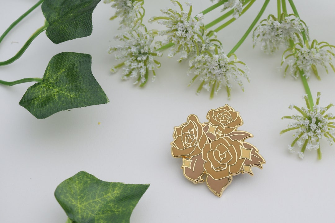 Golden Roses Enamel Pin, AC Golden Roses Pin, Gold Rose Pin, Flower Pin ...