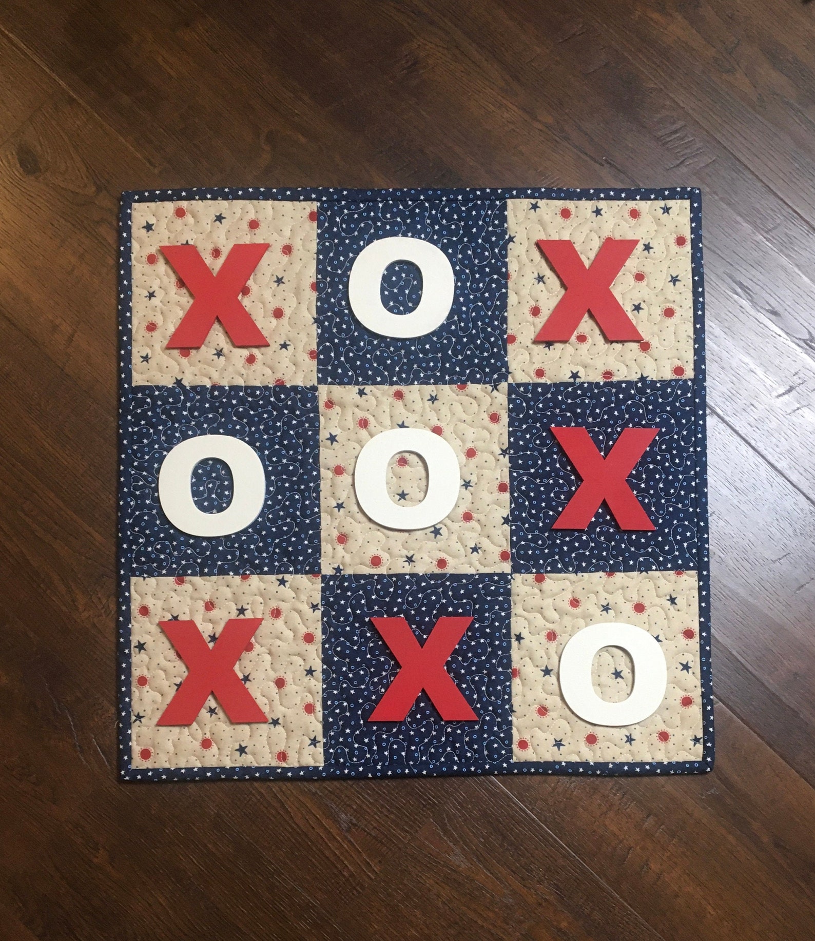 Quilted Tic Tac Toe Table Runner Topper, Handmade Table Topper, Tic Tac ...