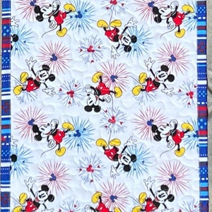 Handmade Quilted Table Runner, Red White & Blue Table Runner, 4th of July Table Runner, Mickey Table Runner