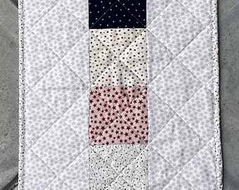 Quilted Red White & Blue Table Runner, Americana  Runner, 4th of July Table Topper Runner, Handmade Red White and Blue Table Runner