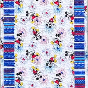 Handmade Quilted Table Runner, Red White & Blue Table Runner, 4th of July Table Runner, Mickey Table Runner