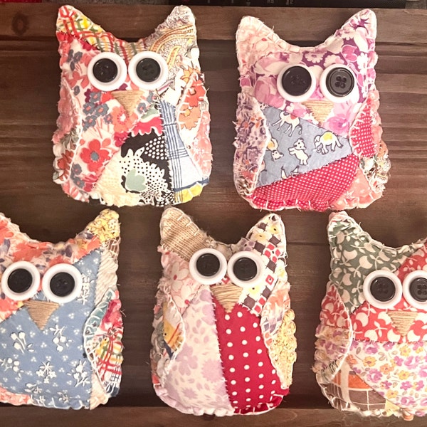 Owls, Antique Vintage Quilt Owls, Owl Bowlies, Owl Decor, Bowl Fillers