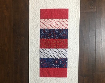 Handmade Quilted Americana Table Runner, Red White and Blue Table Runner, 4th of July Table Runner, Americana Table Runner