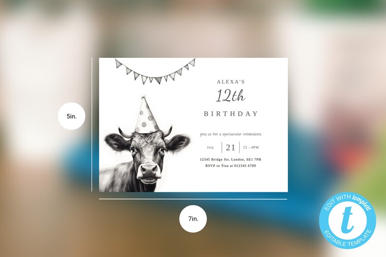 Cow Birthday Party Invitation, Instant Digital Download, Printable ...