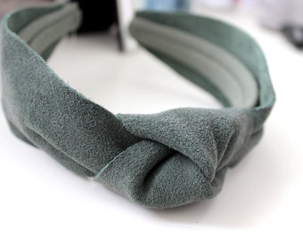 Sage Green Genuine Suede Leather Knotted Hairband