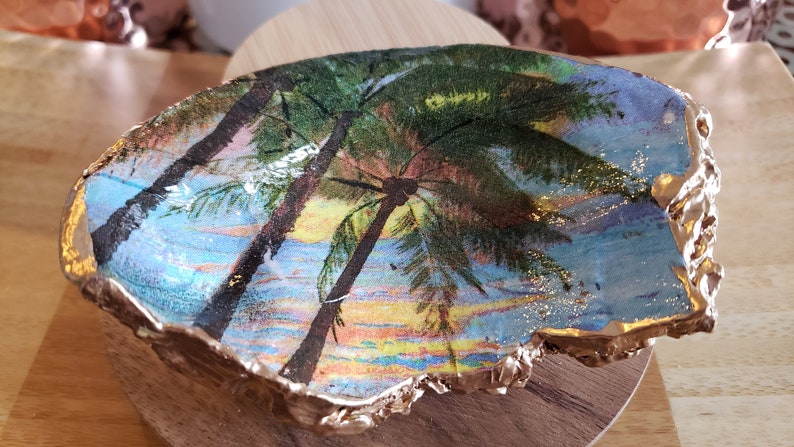 jewelry dish tray Large decoupaged Clam shell trinket dish ring bowl