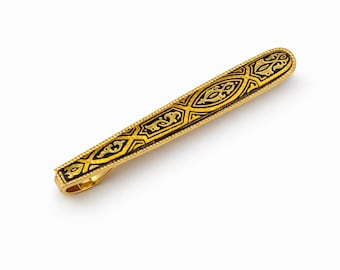 Pasador de corbata de damasco: clip de acero con incrustaciones de oro de 24 quilates, diseño español