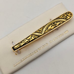 Vintage Damascene Spanish tie bar/clip clasp for men from Spain 24K Gold & Steel, Father's Day gift, wedding gift, gifts for him