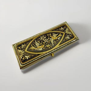 Elegant and Luxurious Damascene rectangular Pill Box: Spanish 24K Gold Steel Pill Pocket Case with Mirror Gift from Spain
