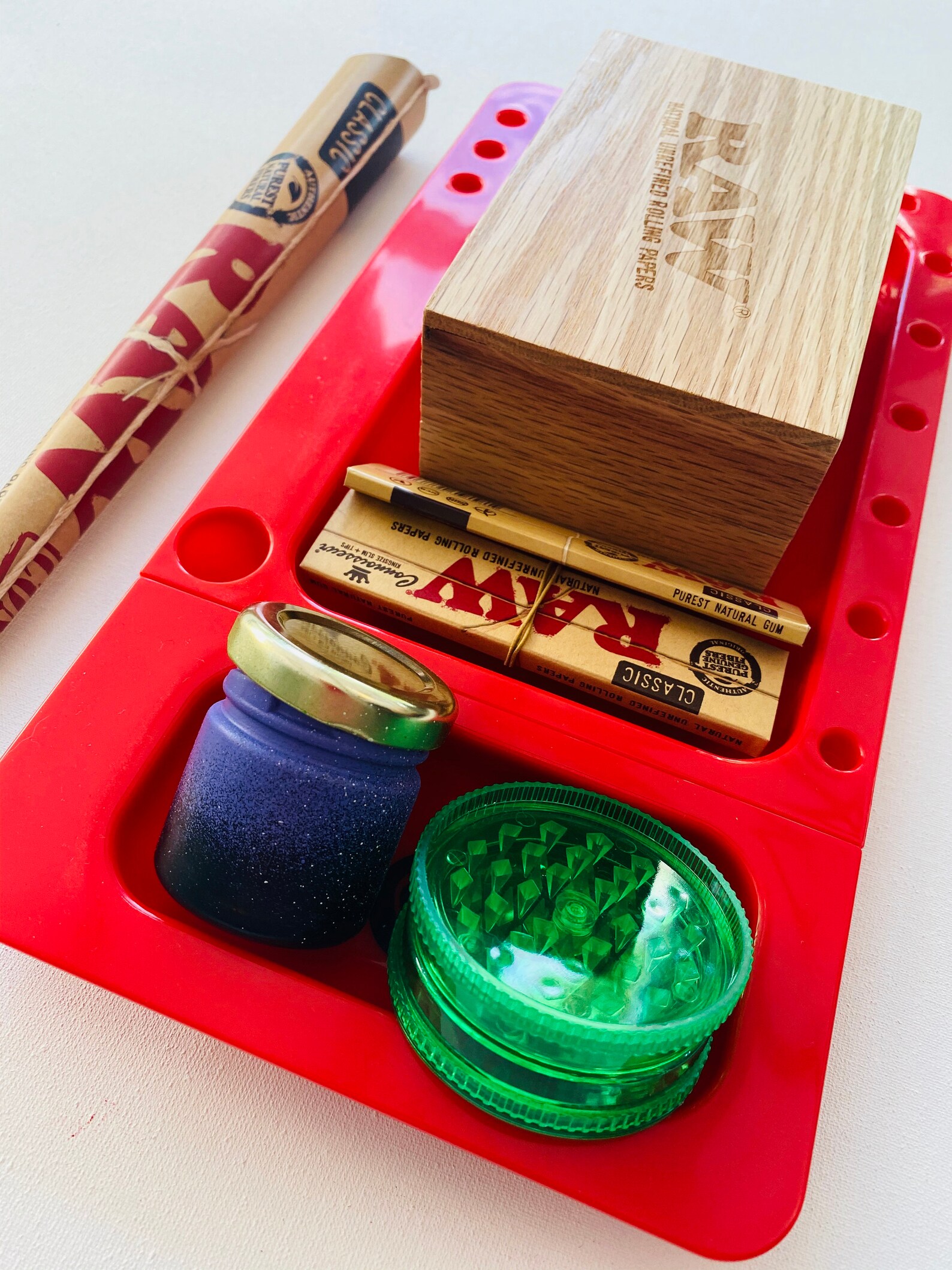 Sesh Kit Smoking Accessories Set Raw Wooden Rolling Box Red Etsy