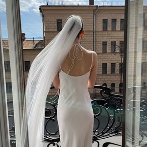 Velo de novia blanco marfil, velo de novia de tul, velo largo de novia, velo de novia blanco, velo largo catedral marfil, tul suave, velo suave