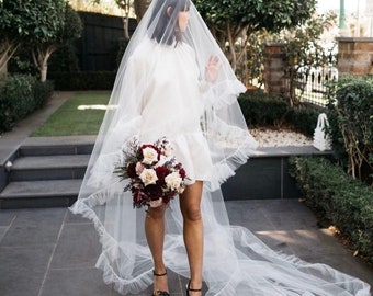 A luxurious veil with ruffles Detail bridal Veil Unique Wedding Veil Cathedral Veil Bridal Wedding Veil Fringe tassel veil With Ruffles