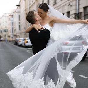 Two Tier Lace Edge Wedding Veil – Soft Tulle Bridal Veil / Blusher Veil – Cathedral, Chapel or Custom Length, Lace Blusher Wedding veil