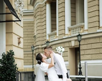 Velo de novia de dos capas con velo corto / Velo de novia largo de tul suave