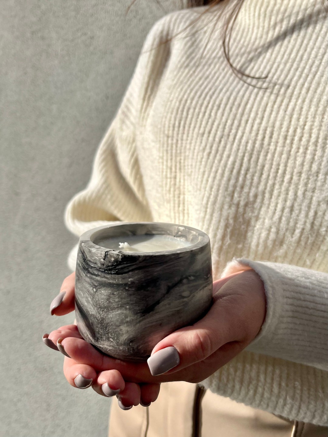 Scented Candle, Grey Marble Candle, Natural Soy Wax Candle, Soy Candle