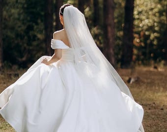 Velo de novia de tul suave hecho a mano: velo de novia blanco marfil