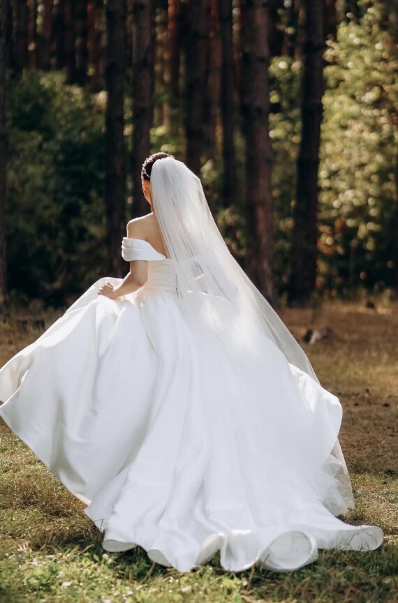 Handmade Soft Tulle Cathedral Wedding Veil: Ivory White 