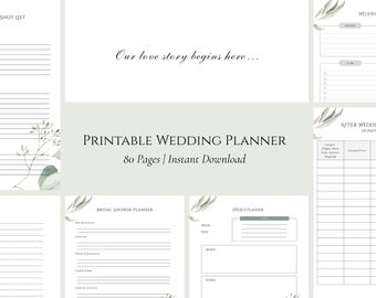 Planificador de bodas imprimible, organizador de bodas de 80 páginas, carpeta de planificación de bodas, planificador nupcial en PDF, descarga instantánea, lista de verificación para bodas