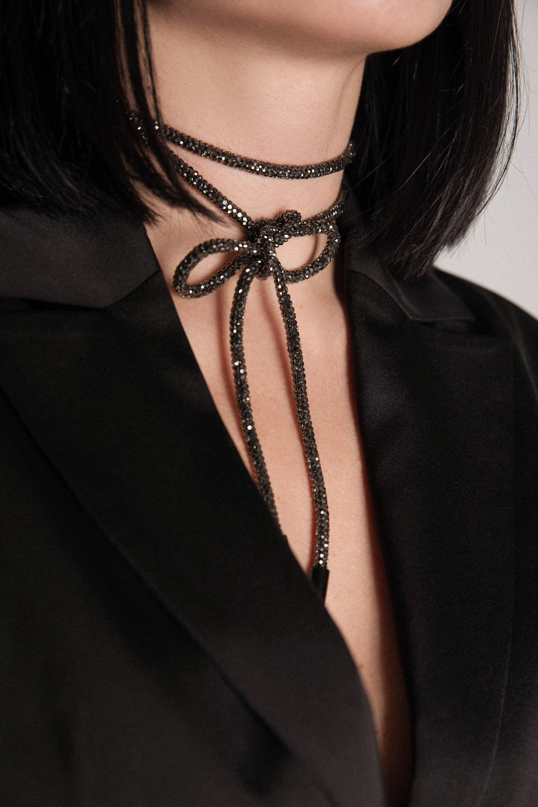 Black Silver Base Rhinestone Chain, Universal Necklace, Choker With ...