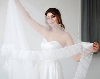 Velo de novia con volantes y velo de tul suave, varios colores, 25 cm de espalda y 89 cm de velo.
