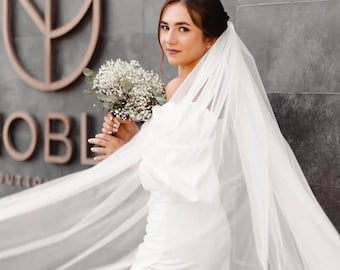Velo de novia estilo catedral hecho a mano, tul suave, peineta de novia, blanco marfil