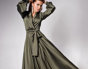 satin olive green dress