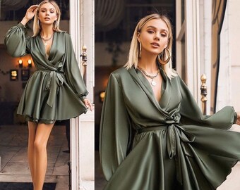 satin silk wrap dress Big sale - OFF 69%