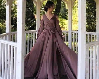 long sleeve flowy formal dress