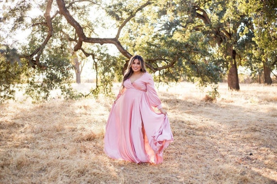 Plus Size Maternity Dress Rose Gold Maternity Gown Long Sleeve - Etsy Zealand