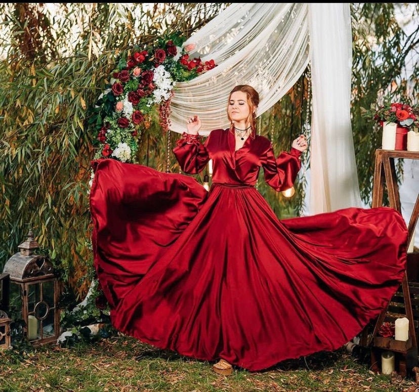 Red Silk Dress - Etsy
