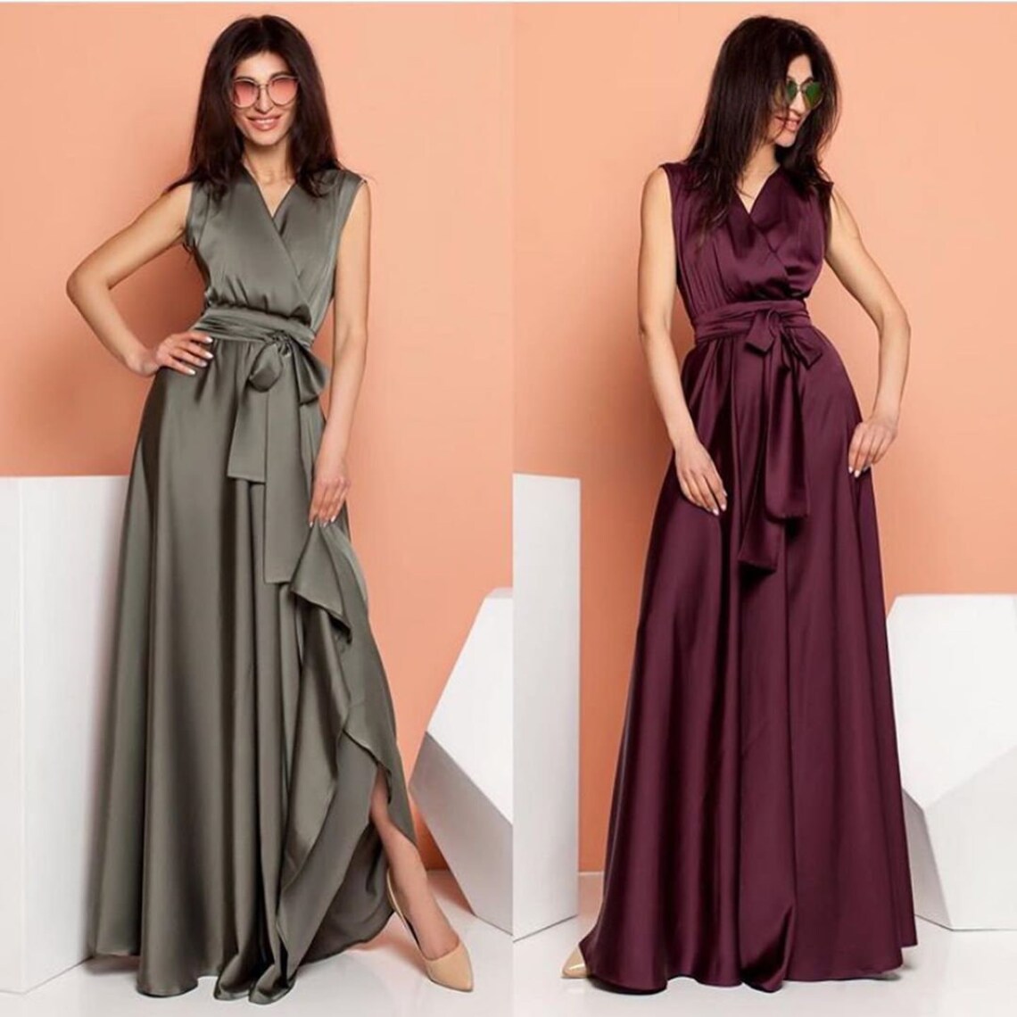 Emerald green dress Green bridesmaid dress Silk satin dress Etsy