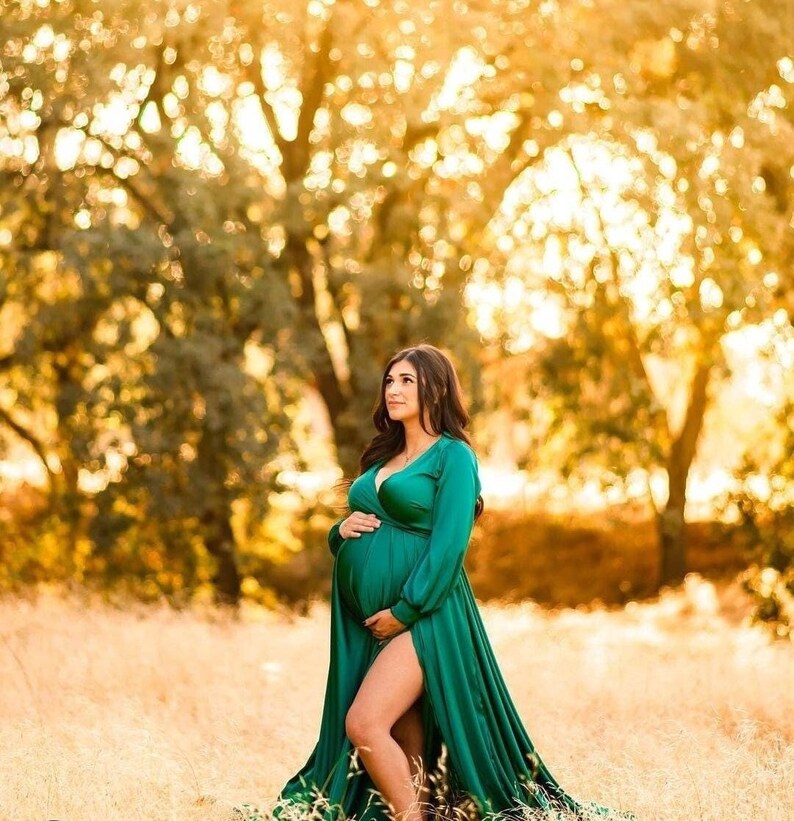 Maternity Gown Emerald Green Photoshoot Dress Long Maternity Etsy