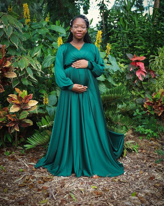 Robe de grossesse pour shooting photo vert émeraude Robe de grossesse pour  baby showerRobe de grossesse longue avec manches -  France