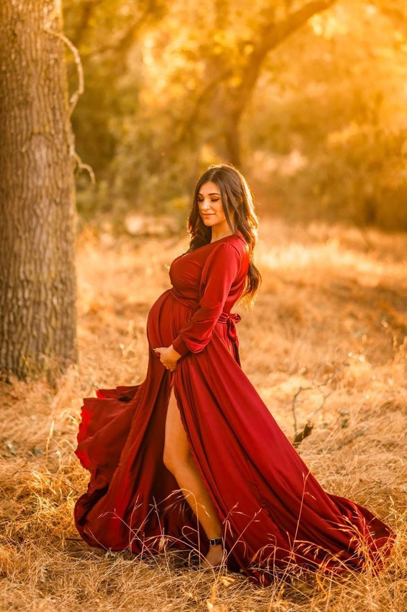 Robe de grossesse pour shooting photo Robe de grossesse rouge Robe de  grossesse longue avec manches -  France