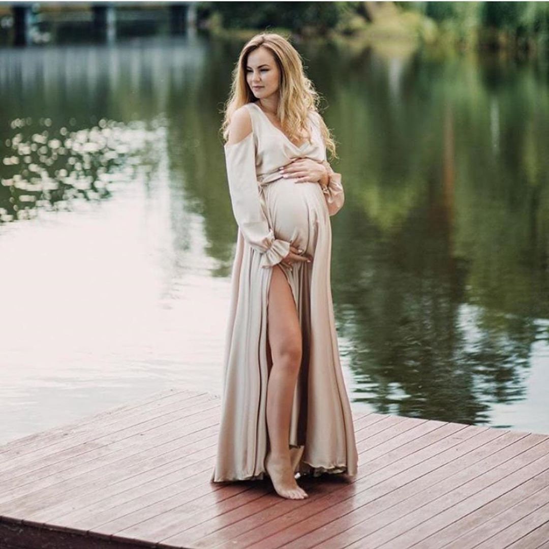 Maternity Dress Long Gold Beige Maternity Gown Photo Shoot Etsy