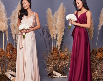 Satin long dress Bridesmaid dress Wedding guest dress Cocktail dress Sleeveless maxi dress