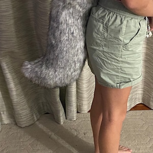 Wolf fur tail faux fox fur silver