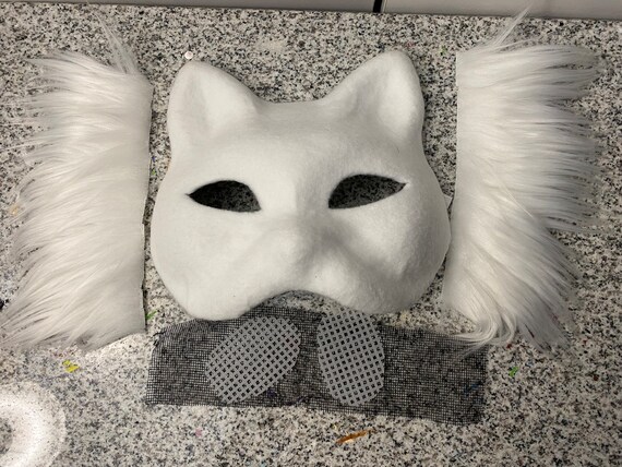 Kit DIY Masque De Chat Therian - Masque Vierge En Papier + Fausse Fourrure + Feutre - Pour Cosplay, Halloween - 13