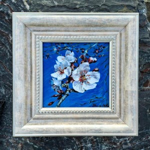 Acryl-Apricot-Blumen, Blumen handgefertigtes Acrylbild, 100% handgefertigtes Acryl auf Papier, Wanddekorkunst, weiße Blumen, Botanische Kunst, Frühlingskunst
