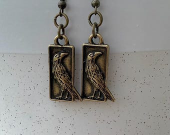 Handmade bronze crow earrings-viking earrings-huginn & muninn earrings-scandinavian gifts-crow earrings