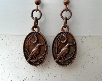 Handmade copper crow earrings-viking earrings-huginn & muninn earrings-scandinavian gifts-crow earrings
