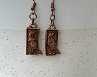Handmade copper crow earrings-Viking earrings-hugiin & muninn earrings-scandinavian gifts