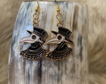 Handmade hypoallergenic gold plague doctor earrings-plague doctor mask earrings-halloween earrings-plague earrings