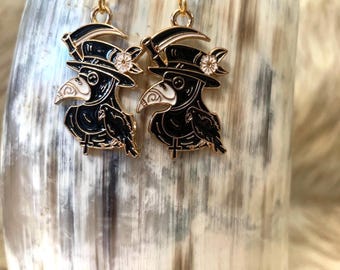 Handmade hypoallergenic gold plague doctor earrings-gothic earrings-plague doctor mask earrings-halloween earrings