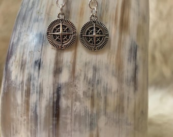 Handmade hypoallergenic sterling silver compass earrings-dainty earrings-Mothers Day gifts-travel earrings-adventure earrings